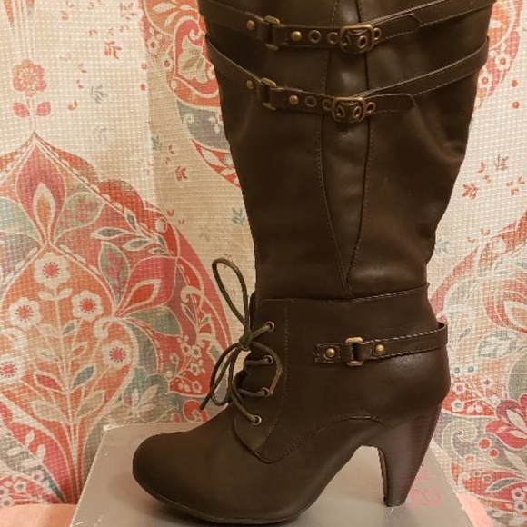 LANE BRYANT CHOCOLATE BROWN WIDE LEG DRESS BOOTS - Picture 3 of 7